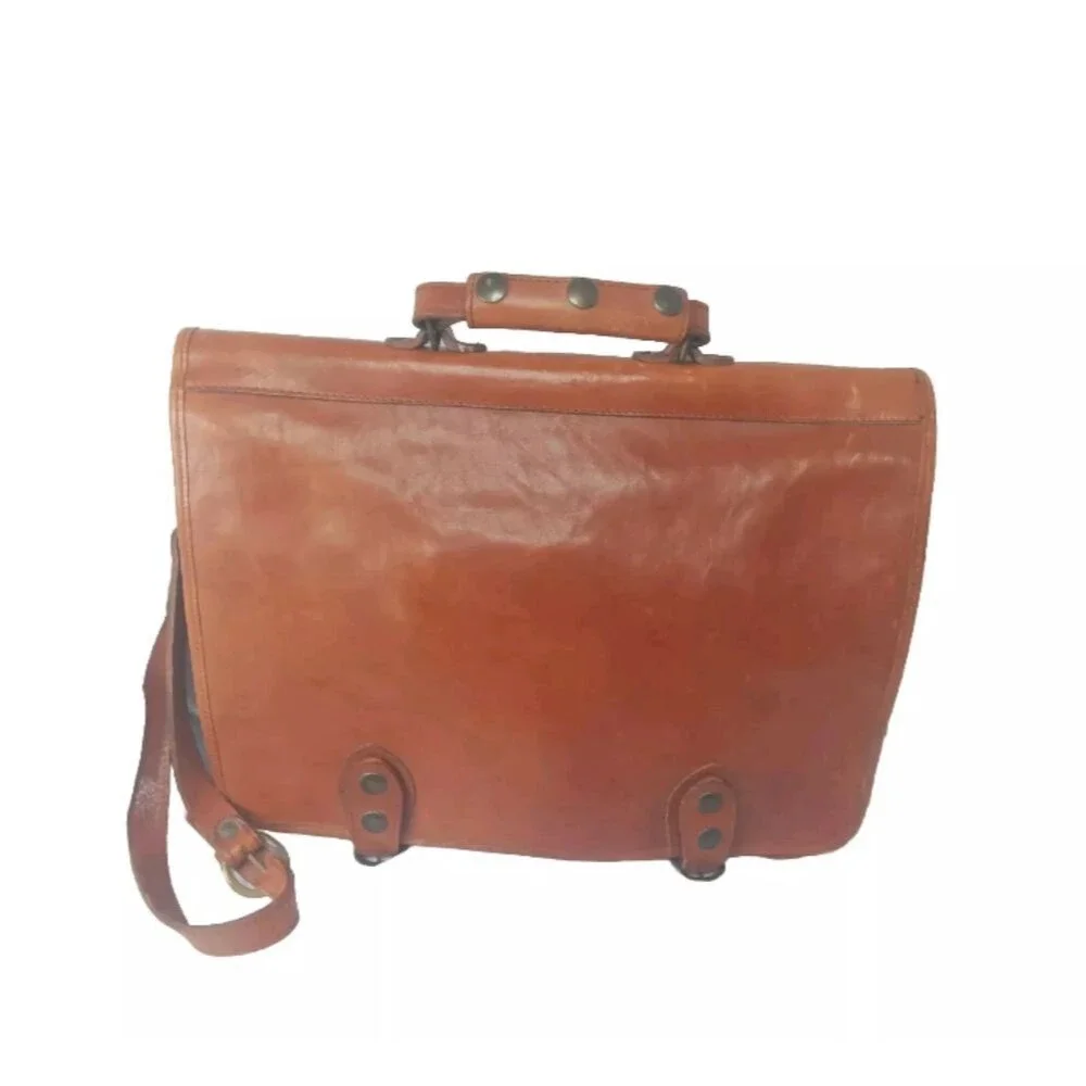 Vintage Handcrafted Leather Messenger Bag Cognac Brown ~Patina Present